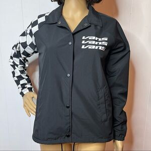 VANS Thanks Coach Womens Jacket Black White Windbreaker Check Size XS Skater